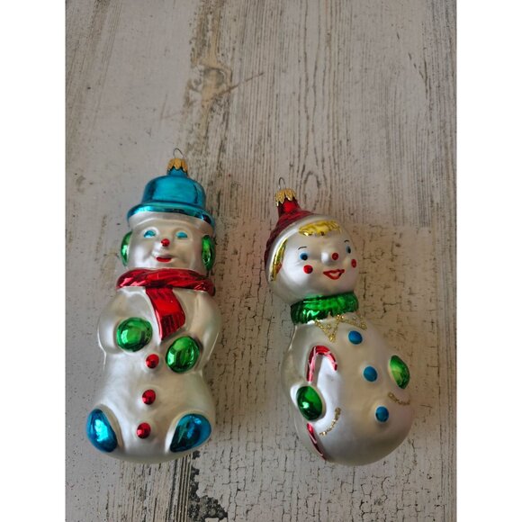 Vintage glass snowman Columbia blue green red Xmas tree - Picture 1 of 13